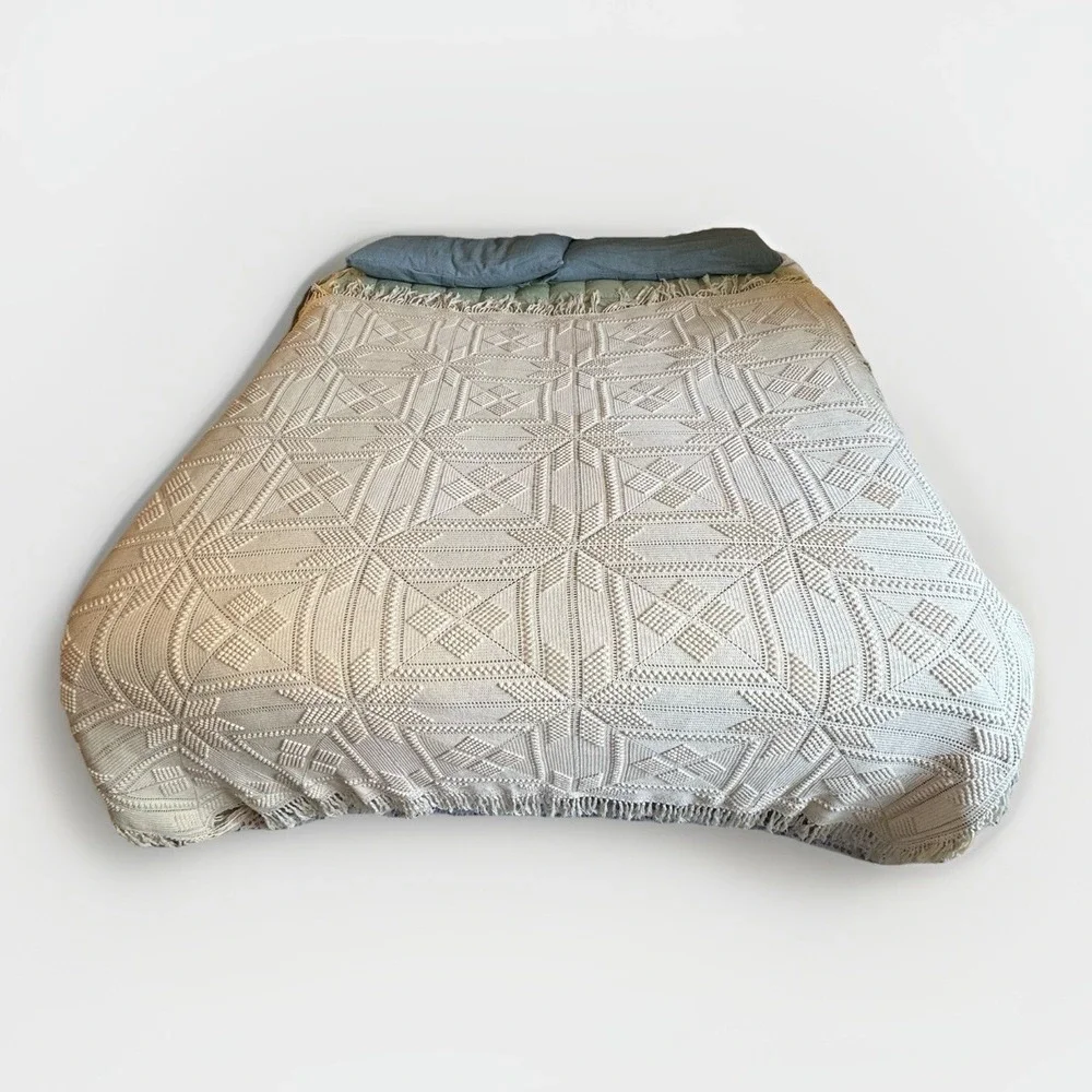 Historic Charleston Handmade Ecru Crochet Cotton QUEEN Blanket Star Popcorn Boho